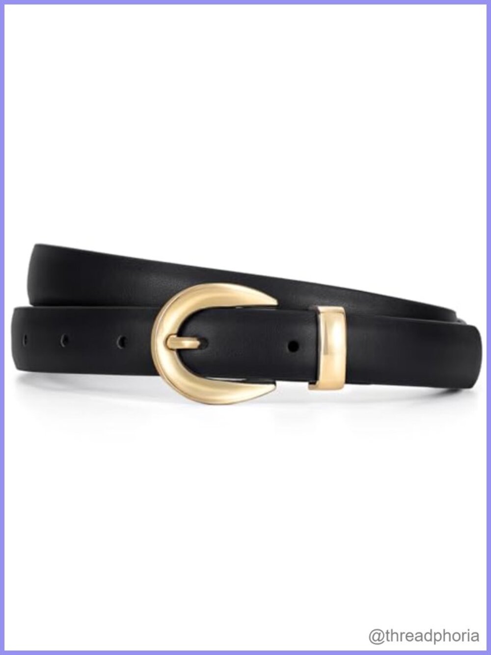 Women's Skinny Leather Belt with Gold Buckle Adjustable Thin Waist Belt